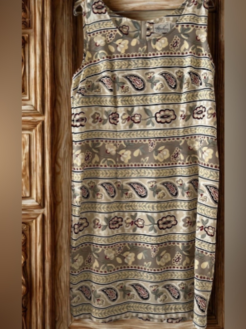 Kathie Lee Collection Beige Paisley with Taupe and Cream Accents Dress - Picture 1 of 5
